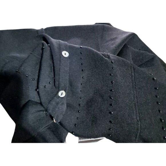 Black Finity Womens Button-Up Cardigan Sweater 1X Glass Beaded Rayon & Nylon Lig - Picture 8 of 9